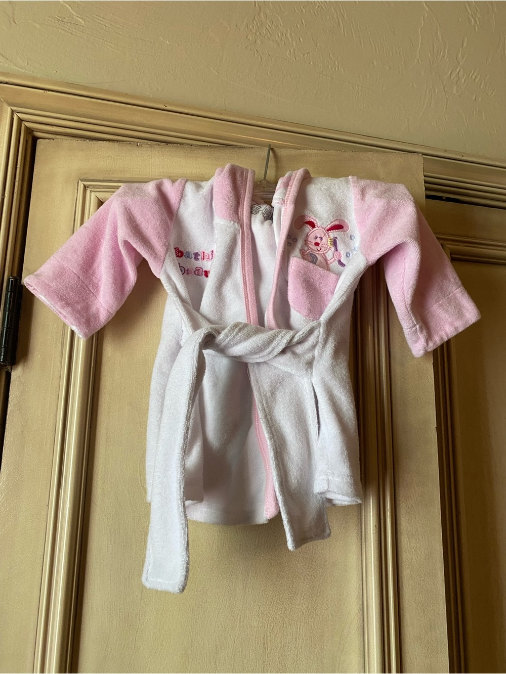 Luvable Friends Hooded Terry Cotton Bath Robe Pink/White Bunny 0-6M